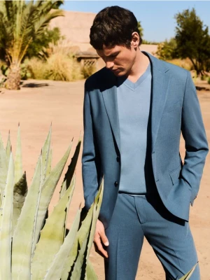 Reserved - Spodnie garniturowe z domieszką lnu - granatowy