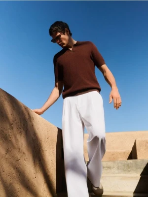 Reserved - Spodnie loose z domieszką lnu - biały