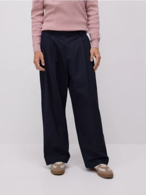 Reserved - Spodnie loose z domieszką lnu - granatowy