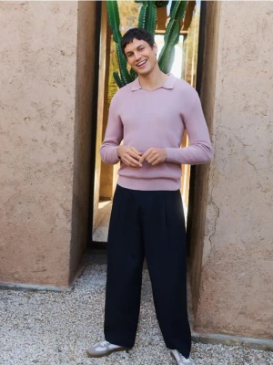 Reserved - Spodnie loose z domieszką lnu - granatowy