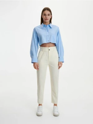 Reserved - Spodnie paperbag - kremowy