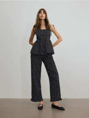 Reserved - Spodnie w groszki z falbanką - czarny