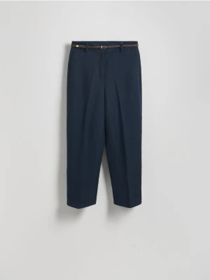 Reserved - Spodnie w kant z lnem - granatowy