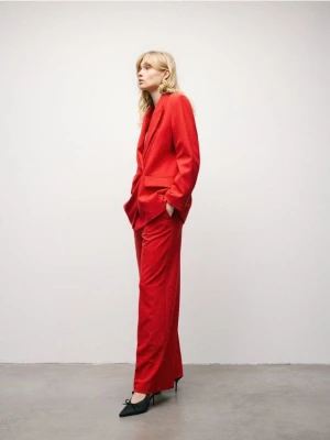 Reserved - Spodnie w kant z wiskozą - czerwony