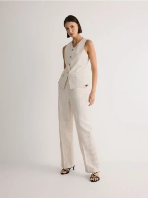 Reserved - Spodnie w prążek z lnem - beżowy