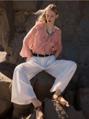 Reserved - Spodnie wide leg - biały