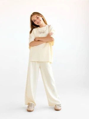Reserved - Spodnie wide leg - kremowy