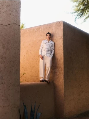 Reserved - Spodnie wide leg - kremowy