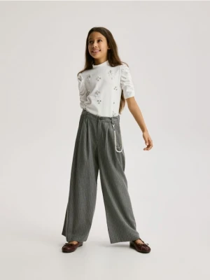 Reserved - Spodnie wide leg w paski - ciemnoszary