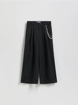 Reserved - Spodnie wide leg w paski - czarny