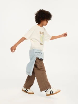 Reserved - Spodnie wide leg z efektem sprania - ciemnobrązowy