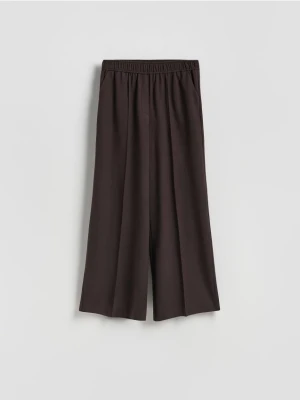 Reserved - Spodnie wide leg z kantem - ciemnobrązowy