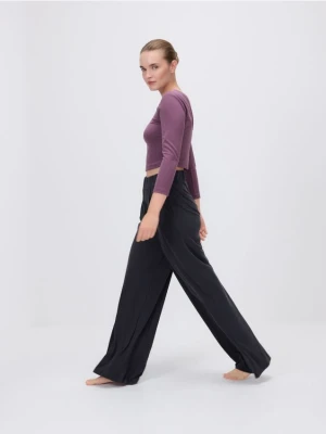 Reserved - Spodnie wide leg z modalem - granatowy