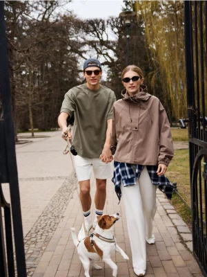 Reserved - Spodnie z bawełną - kremowy