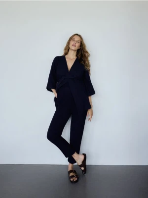 Reserved - Spodnie z bawełnianego muślinu - granatowy