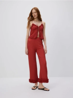 Reserved - Spodnie z falbanką - karminowy