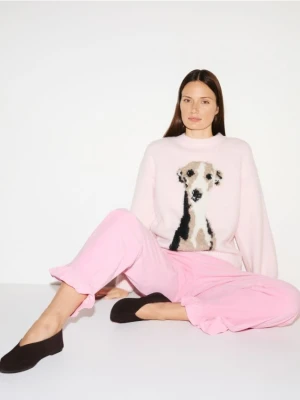 Reserved - Spodnie z falbanką - pastelowy róż