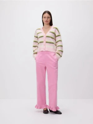 Reserved - Spodnie z falbanką - pastelowy róż