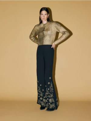 Reserved - Spodnie z haftem - czarny