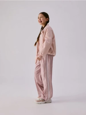 Reserved - Spodnie z koronkowymi lampasami - brudny róż