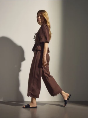 Reserved - Spodnie z lnem - brązowy