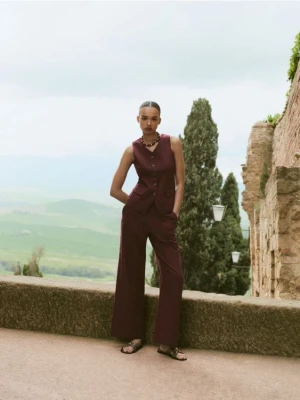 Reserved - Spodnie z lnem - burgundowy