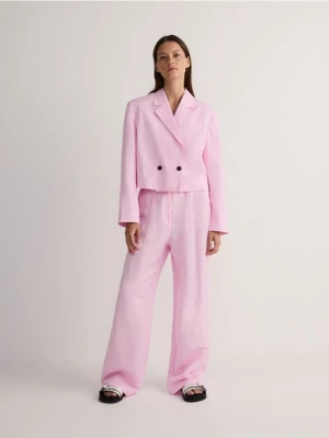 Reserved - Spodnie z lnem i wiskozą - pastelowy róż