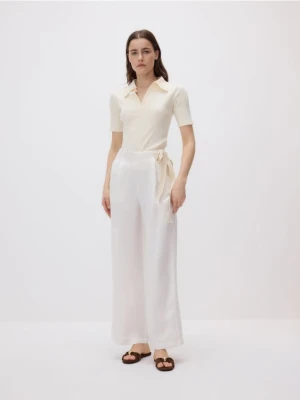 Reserved - Spodnie z lnem i wiskozą - złamana biel