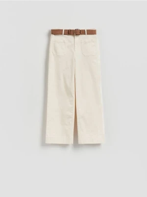 Reserved - Spodnie z paskiem - kremowy