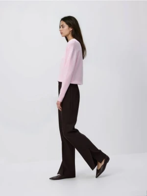 Reserved - Spodnie z rozcięciem - ciemnobrązowy