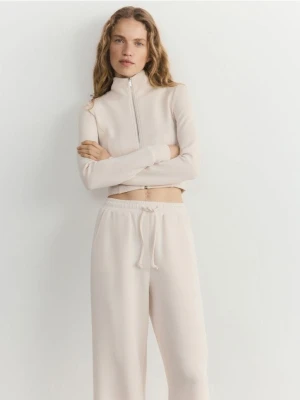 Reserved - Spodnie z szeroką nogawką - beżowy