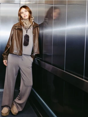 Reserved - Spodnie z szeroką nogawką - brązowy