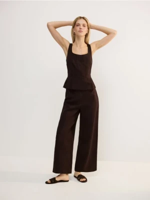 Reserved - Spodnie z szeroką nogawką - ciemnobrązowy