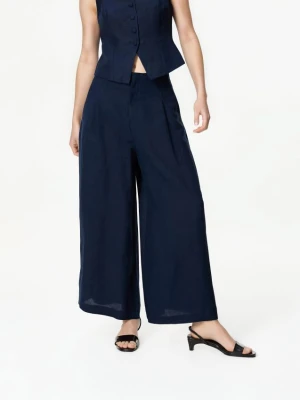 Reserved - Spodnie z szerokimi nogawkami - granatowy