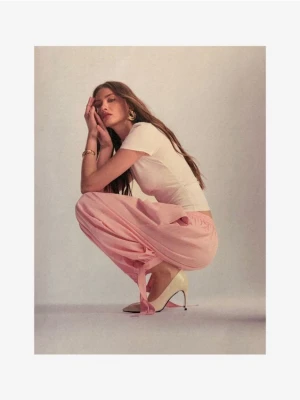 Reserved - Spodnie z wiązaniami na nogawkach - pastelowy róż