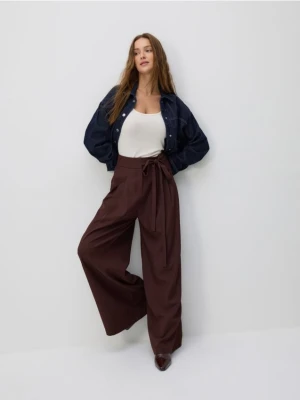 Reserved - Spodnie z wiązaniem - ciemnobrązowy