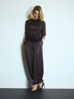 Reserved - Spodnie z wiskozy - ciemnobrązowy