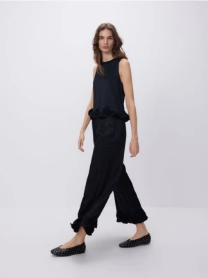 Reserved - Spodnie z wiskozy z falbankami - czarny