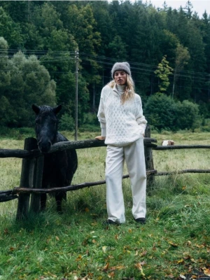 Reserved - Spodnie z zakładkami - złamana biel