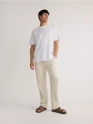 Reserved - Spodnie ze strukturalnej dzianiny - beżowy