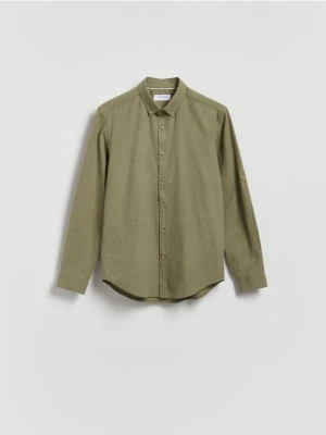 Reserved - Strukturalna koszula regular fit - oliwkowy