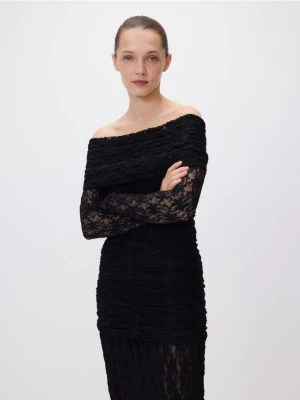 Reserved - Strukturalna sukienka maxi - czarny