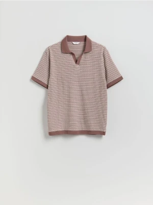 Reserved - Strukturalne polo regular fit - brudny róż