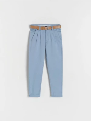 Reserved - Strukturalne spodnie chino z paskiem - niebieski