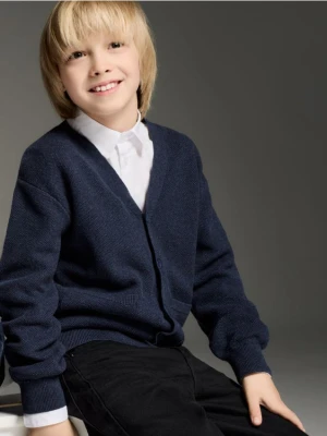 Reserved - Strukturalny kardigan z kieszeniami - granatowy