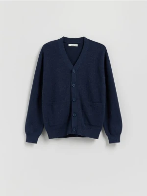 Reserved - Strukturalny kardigan z kieszeniami - granatowy