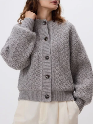 Reserved - Strukturalny kardigan z wełną - brązowy