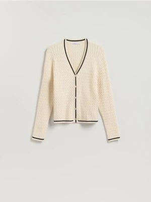 Reserved - Strukturalny kardigan z wiskozą - kremowy