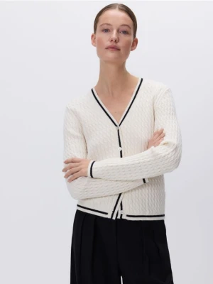 Reserved - Strukturalny kardigan z wiskozą - kremowy