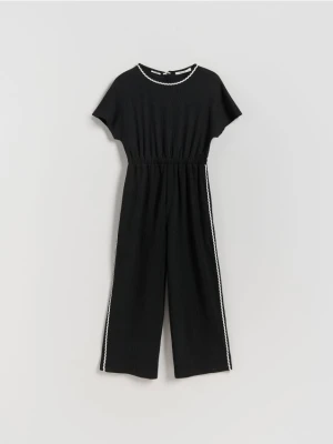 Reserved - Strukturalny kombinezon z lampasem - czarny